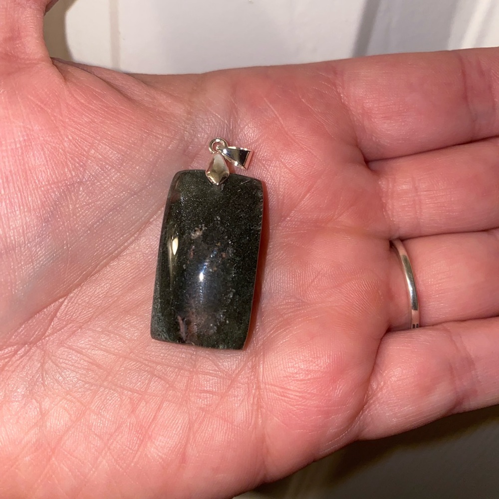 Dark Green Garden Quartz Stone Rectangle Pendant